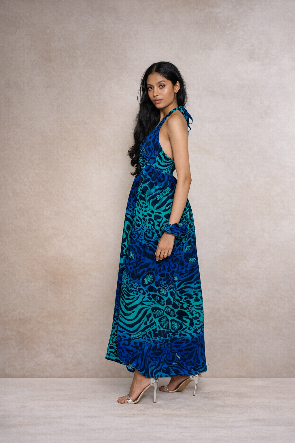 Blue printed maxi dress for women with halter neck – Rare Breed collection by Jarisuta Lifestyle