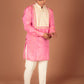 Men's Pink Silk Kurta with Intricate Embroidery
