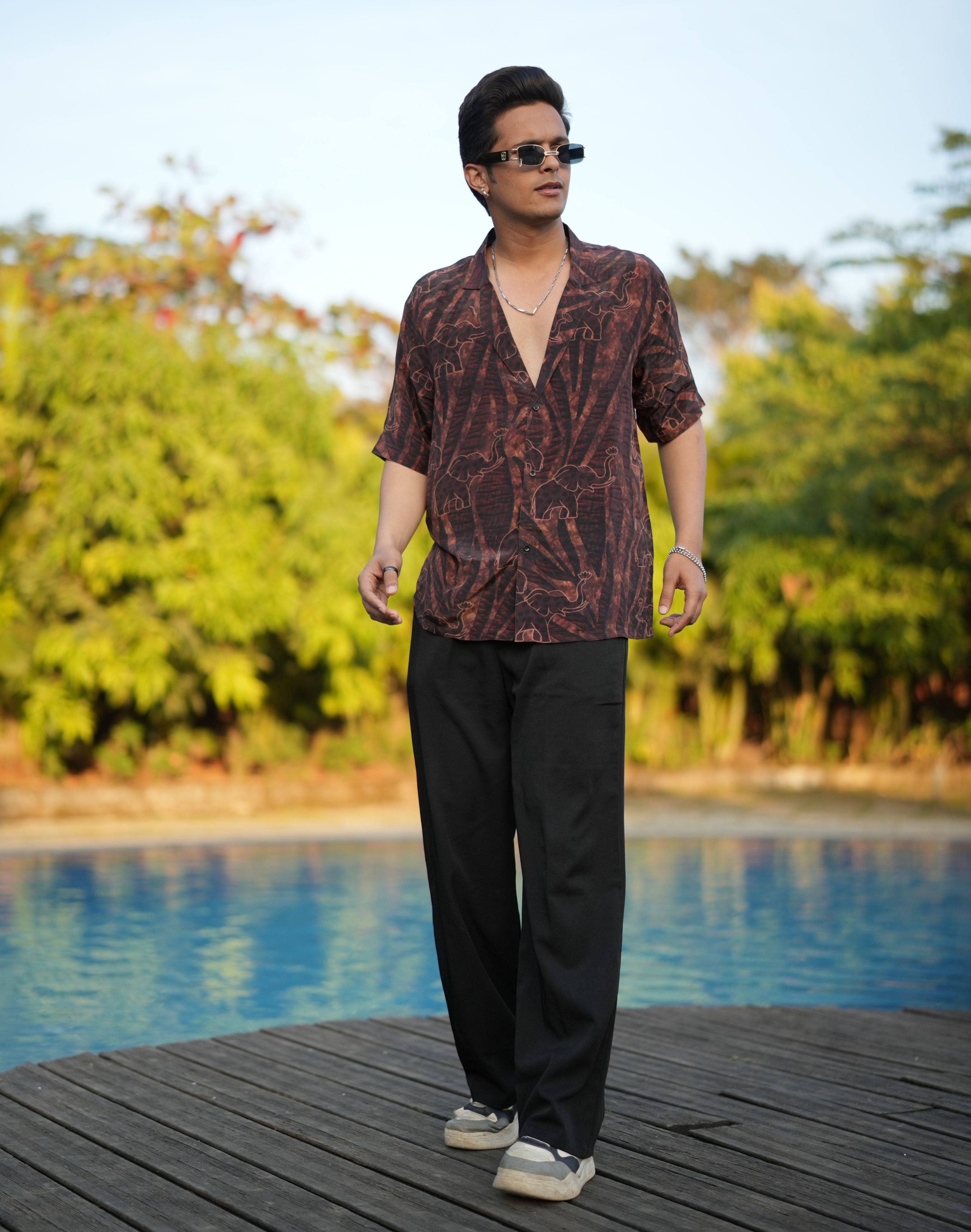 Safari printed shirt for men in dark tones statement casual shirt by Jarisuta Lifestyle