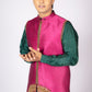 Men’s Festive Green Kurta Set with Embroidered Pink Nehru Jacket