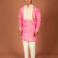 Men's Pink Silk Kurta with Intricate Embroidery