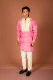 Men's Pink Silk Kurta with Intricate Embroidery