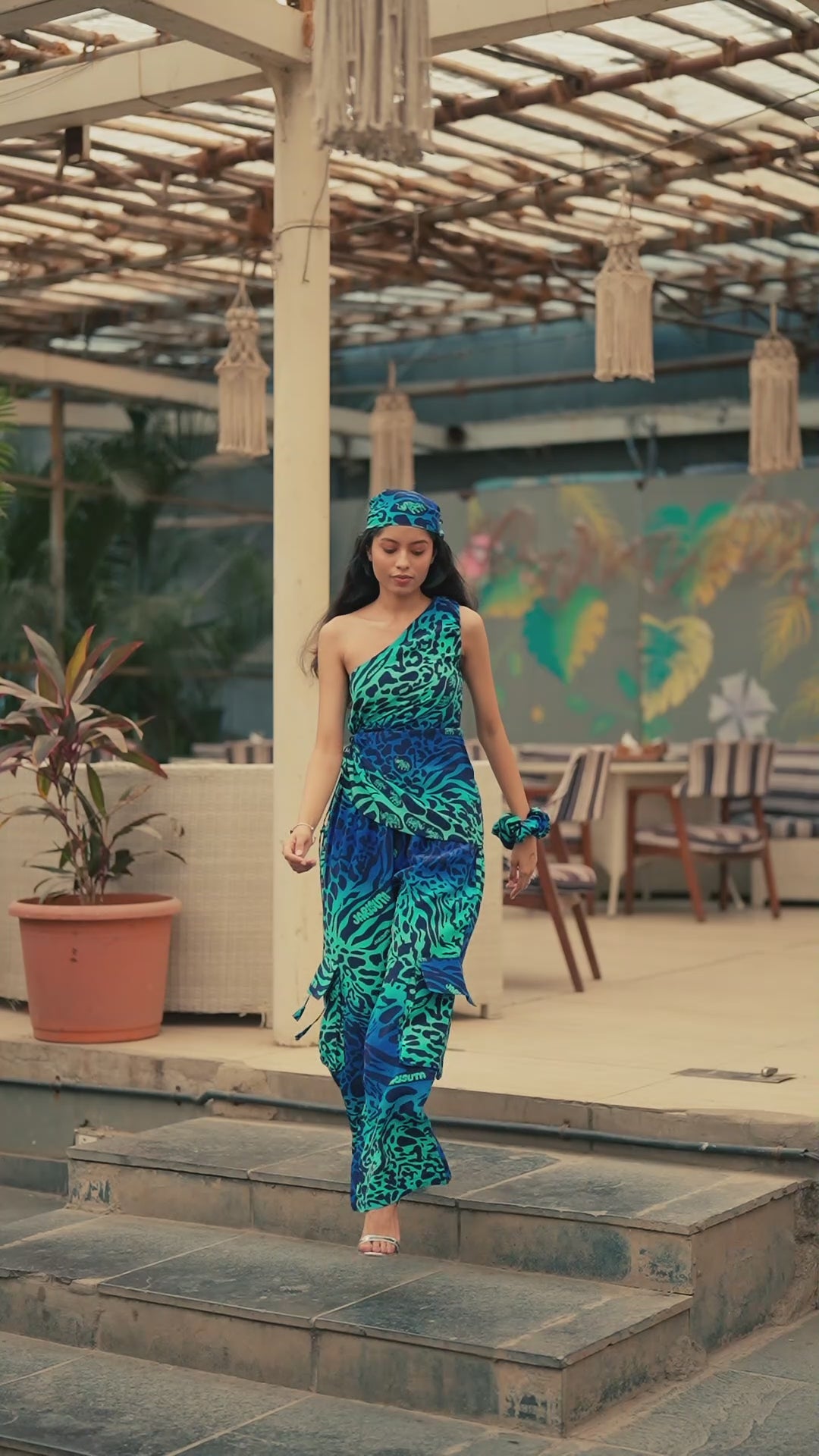 Blue asymmetrical co-ord set for women with statement top and pants  Rare Breed collection by Jarisuta Lifestyle