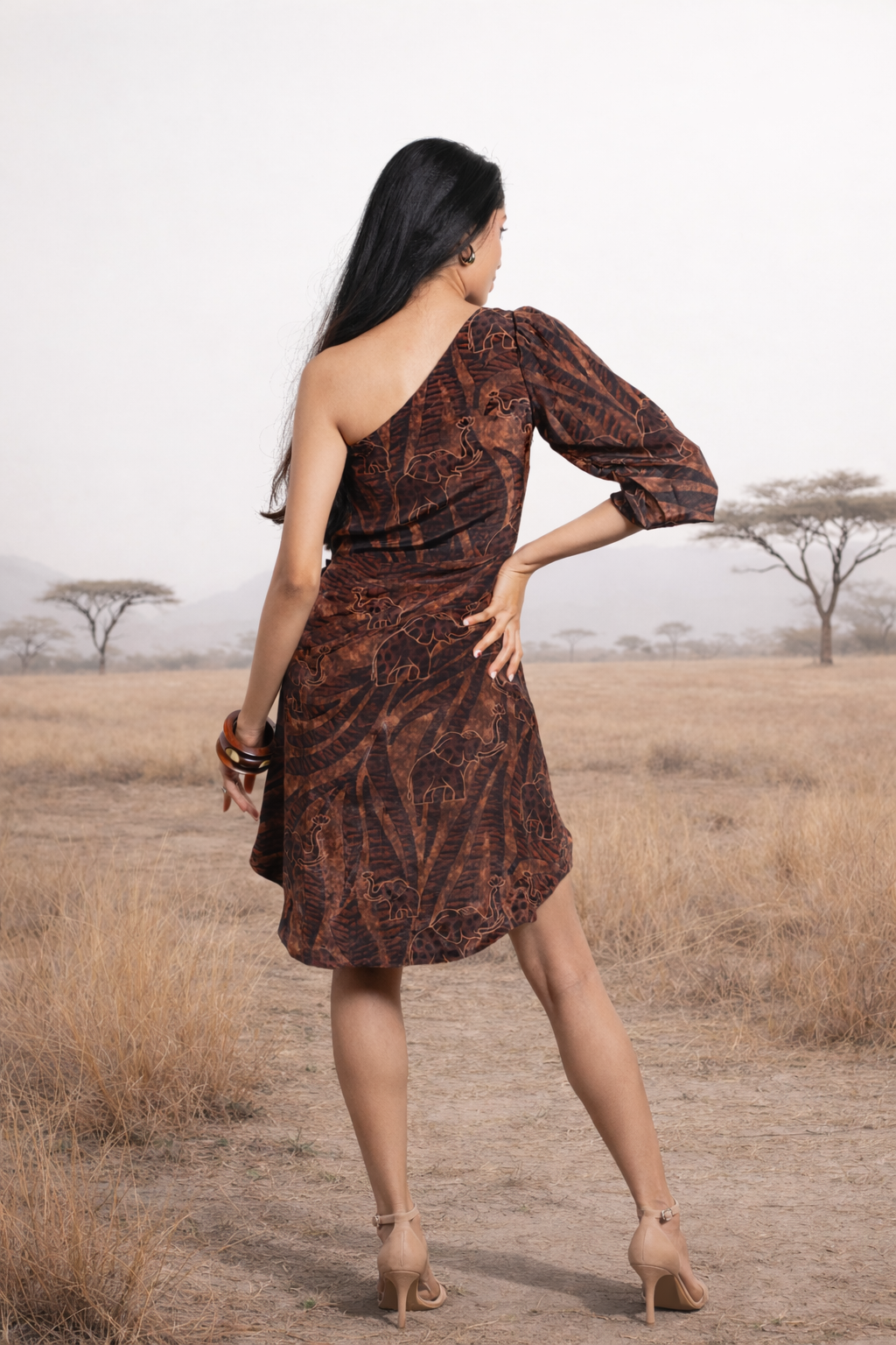 Safari printed asymmetrical dress for women Rare Breed modern statement dress by Jarisuta Lifestyle