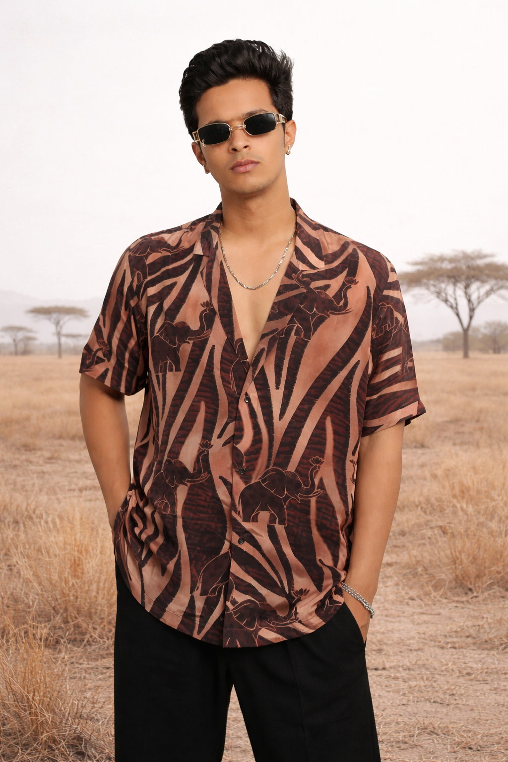 Safari printed shirt for men in dark tones – Rare Breed statement casual shirt by Jarisuta Lifestyle