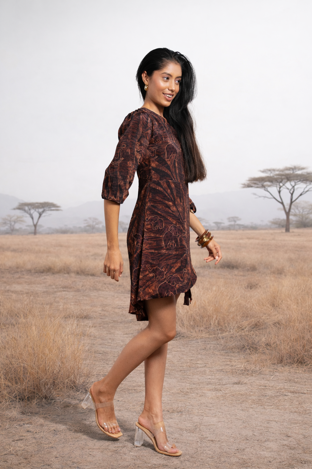 Safari printed asymmetrical dress for women Rare Breed modern statement dress by Jarisuta Lifestyle