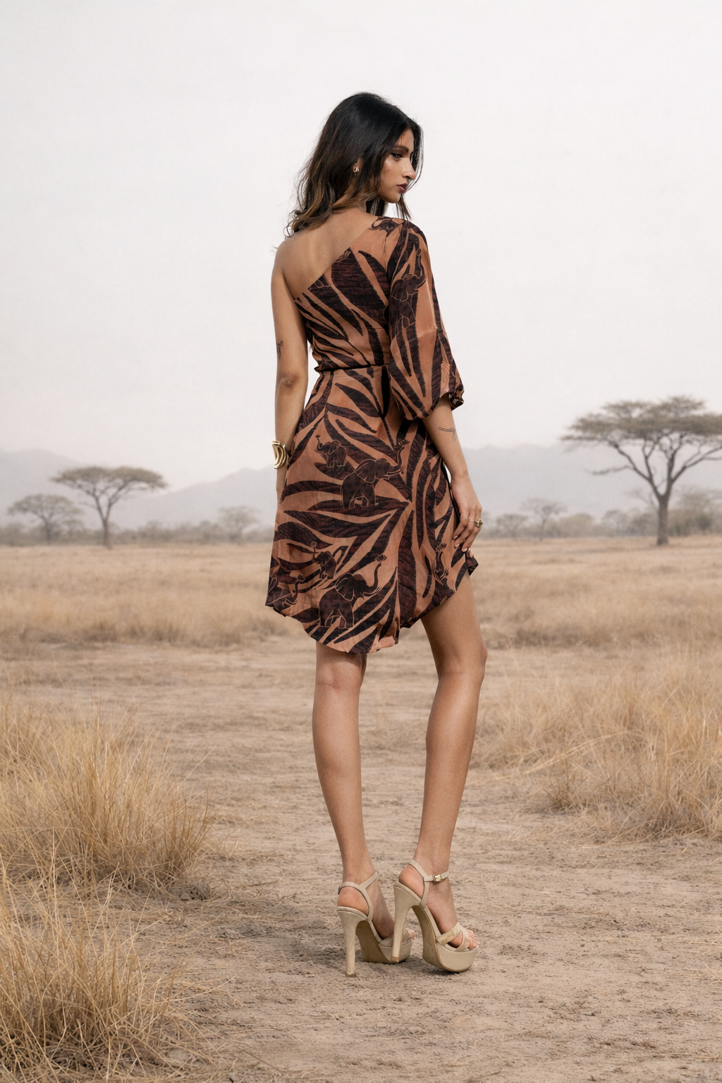 Safari printed asymmetrical dress for women Rare Breed modern statement dress by Jarisuta Lifestyle