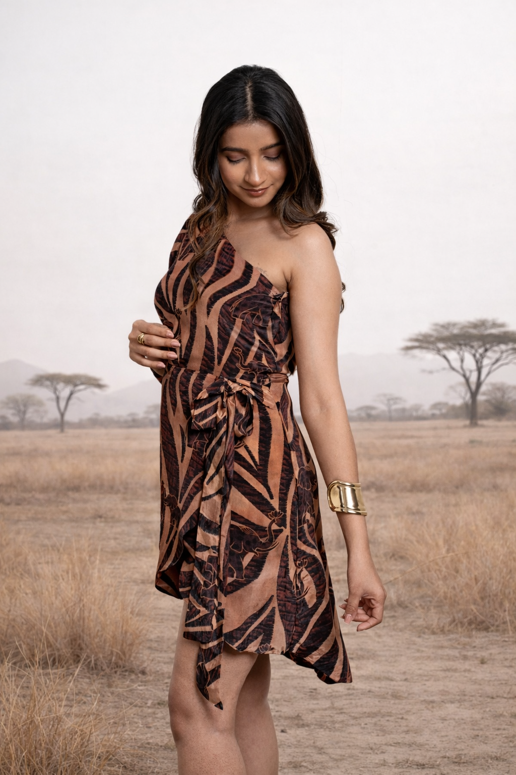 Safari printed asymmetrical dress for women Rare Breed modern statement dress by Jarisuta Lifestyle