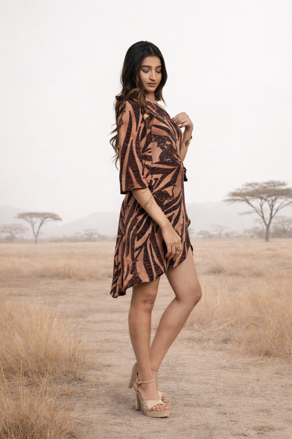 Safari printed asymmetrical dress for women Rare Breed modern statement dress by Jarisuta Lifestyle
