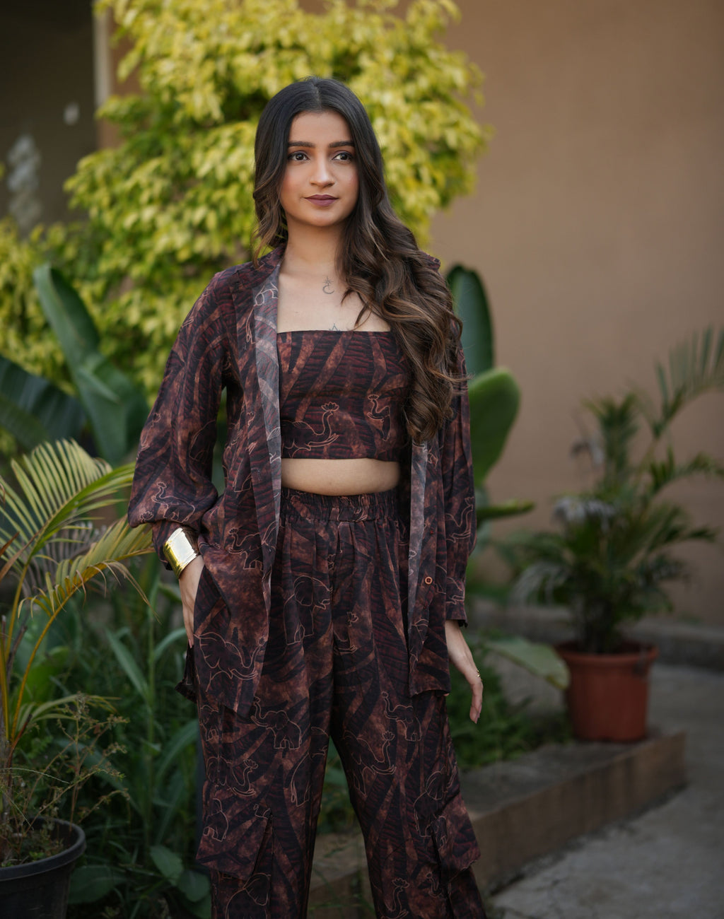 Safari printed co-ord set for women with shirt, pant and top Rare Breed statement outfit by Jarisuta Lifestyle