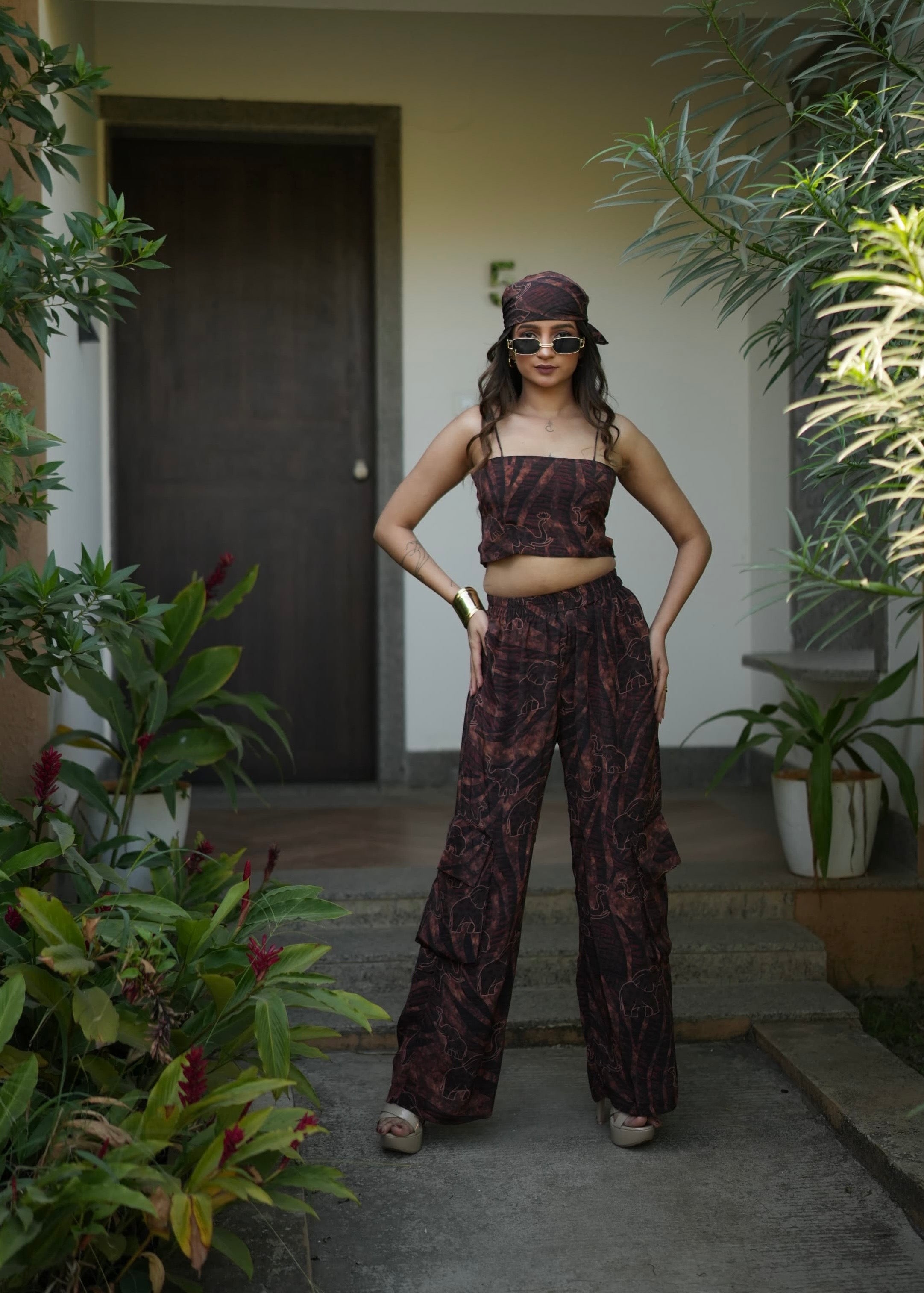 Safari printed co-ord set for women with shirt, pant and top Rare Breed statement outfit by Jarisuta Lifestyle