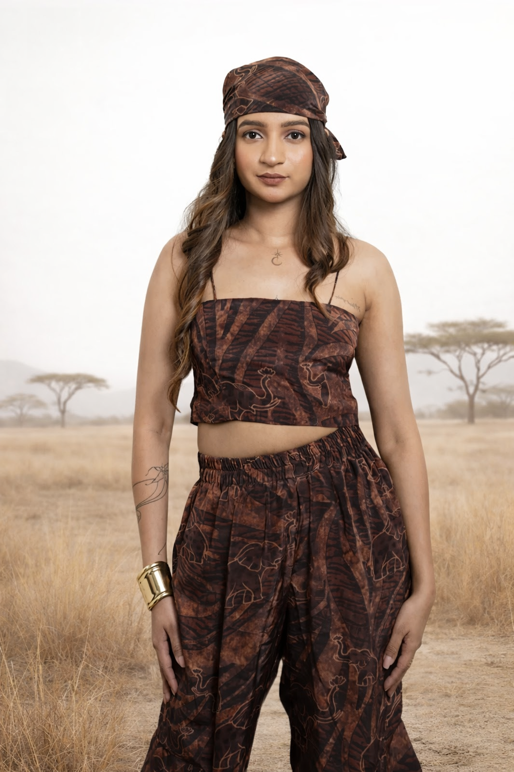 Safari printed co-ord set for women with shirt, pant and top Rare Breed statement outfit by Jarisuta Lifestyle