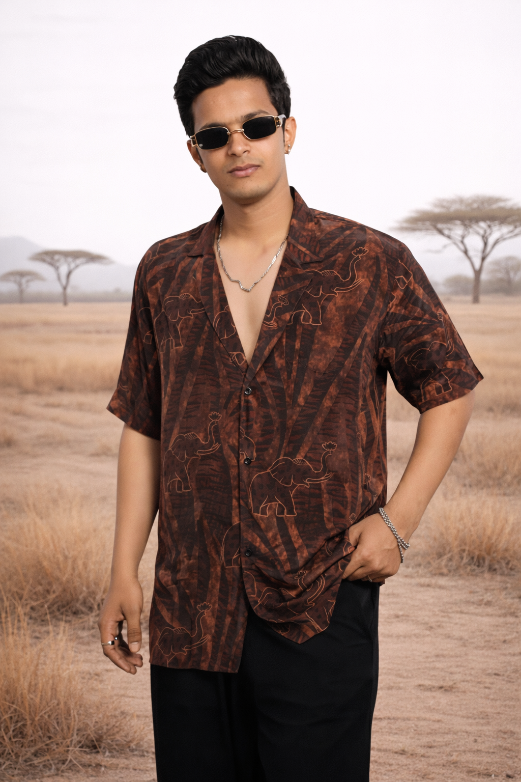 Safari printed shirt for men in dark tones statement casual shirt by Jarisuta Lifestyle