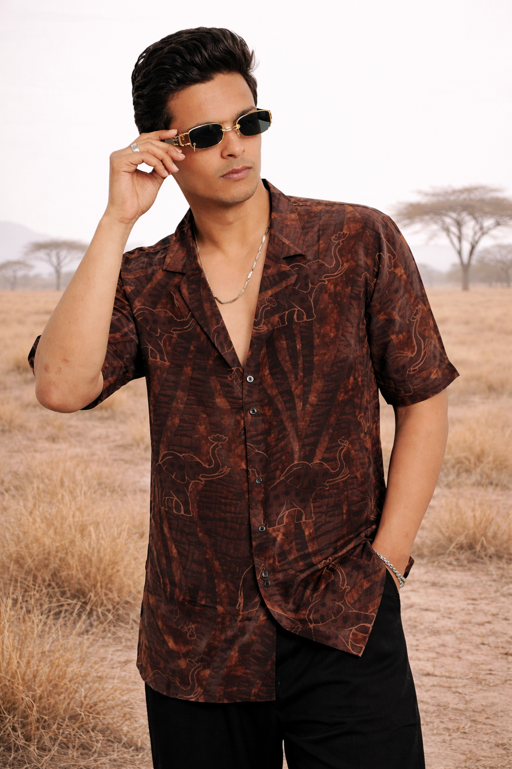 Safari printed shirt for men in dark tones statement casual shirt by Jarisuta Lifestyle